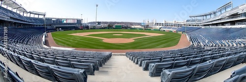  empty baseball stadium with infield and outfield
