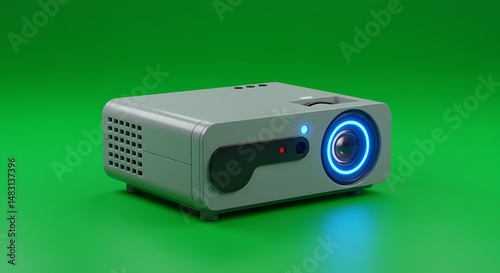 Sleek Gray Projector on Green: Modern Minimalist Design