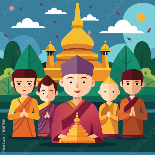 These novices or priests in Burma vector art 