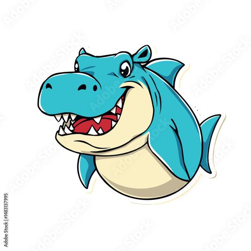 Hippopotamus head mixed shark body vector sticker design