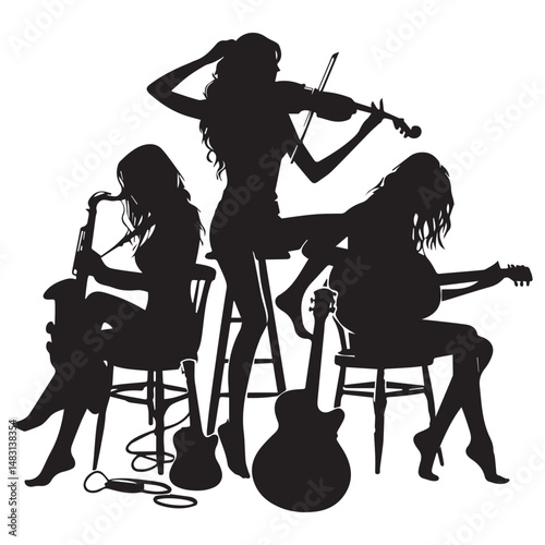 silhouette vector of people playing music