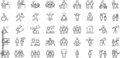 Business People Line Editable Icons set. Vector illustration in modern thin line style of business related icons: research, meeting, business communication, male and female avatars, team structure.