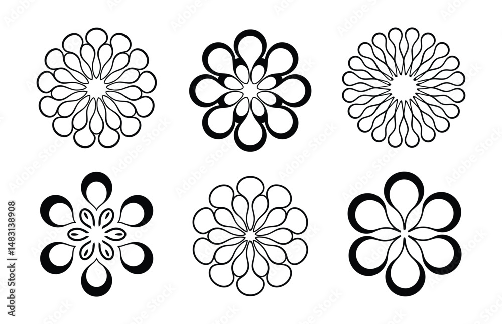 Obraz premium Abstract flower icons and radial circle patterns