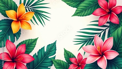 Bold, vibrant floral wallpaper, tropical blooms, exotic, room