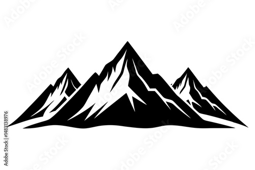 Three mountain peaks silhouette vector illustration