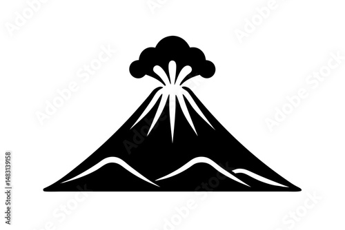 Erupting volcano black silhouette vector illustration