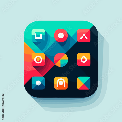 Colorful app icons arranged in a modern flat design style  