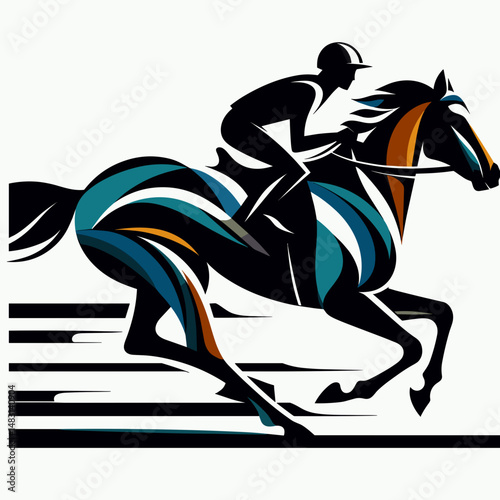 Jockey riding a racehorse in dynamic abstract style  