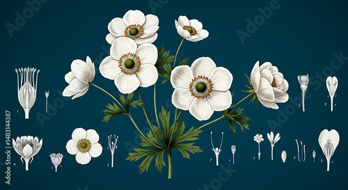 Botanical Illustration: White Flowers & Floral Anatomy