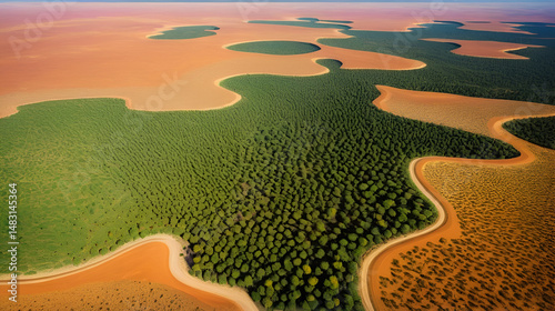 abstract landscape of the deserts of Africa from the air emulating the shapes and colors of the forests in Autumn