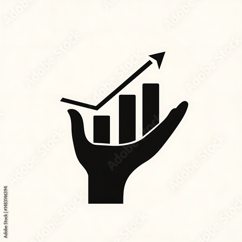 Hand Holding Upward Growth Graph Chart: Minimalist Symbol of Progress, Positive Direction, and Potential Expansion