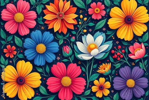 Wallpaper Mural Bold, stylized floral motif arranged in square grid , square pattern, geometric design Torontodigital.ca