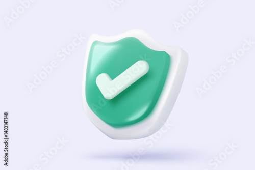 3D shield protection icon with check mark for online payment safety concept. Check mark, correct in minimalist style. 3d quality guarantee icon vector render illustration