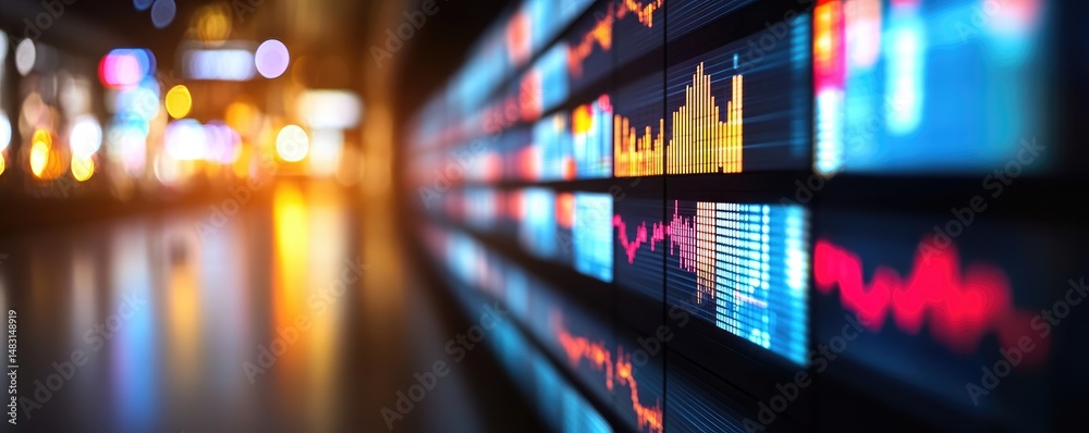 Fototapeta premium Financial data visualization series of computer screens displaying graphs and charts for business analysis and investment tracking