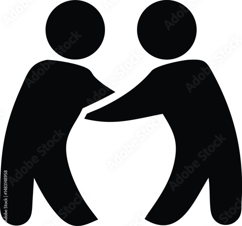  Black Silhouette of Two Abstract Figures Embracing Icon Symbol