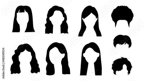 A set of women's hairstyles. Female haircuts collection in black color.