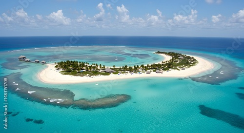 Aerial View of Tropical Island with Turquoise Water and White Sand