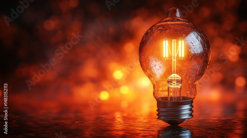 Glowing incandescent bulb in warm light
