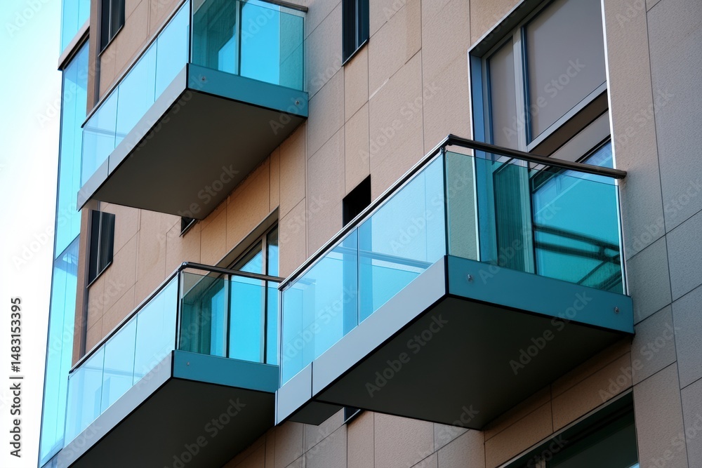 Obraz premium Elegant balcony renovation showcasing modern glass railings in urban setting Generative AI