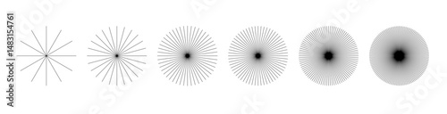 Dashed and dotted line rippled radial rounded circle PNG. Circular line pattern resembling sunshine light rays. Retro speed lines pattern