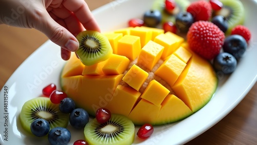 cake with fruit, cake with fruits and berries, cake with fruits,  different fruits in  dish like barriers photo