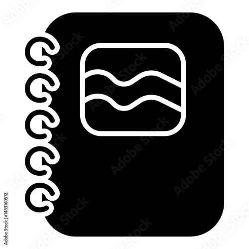 Solid spiral notebook icon showing closed cover and lined design for schoolwork.