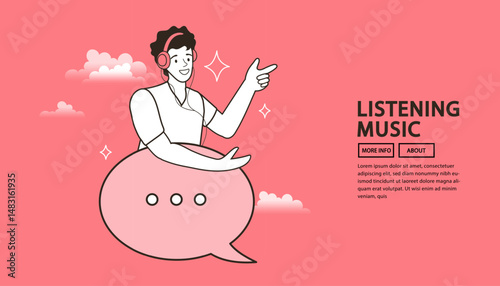 Happy woman using smartphone and pointing upward. Communication and social media concept.