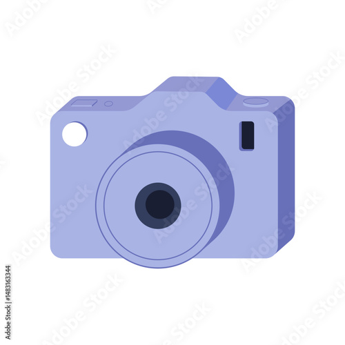 Digital camera for photo shoot and camera icon. Flat vector illustration.	