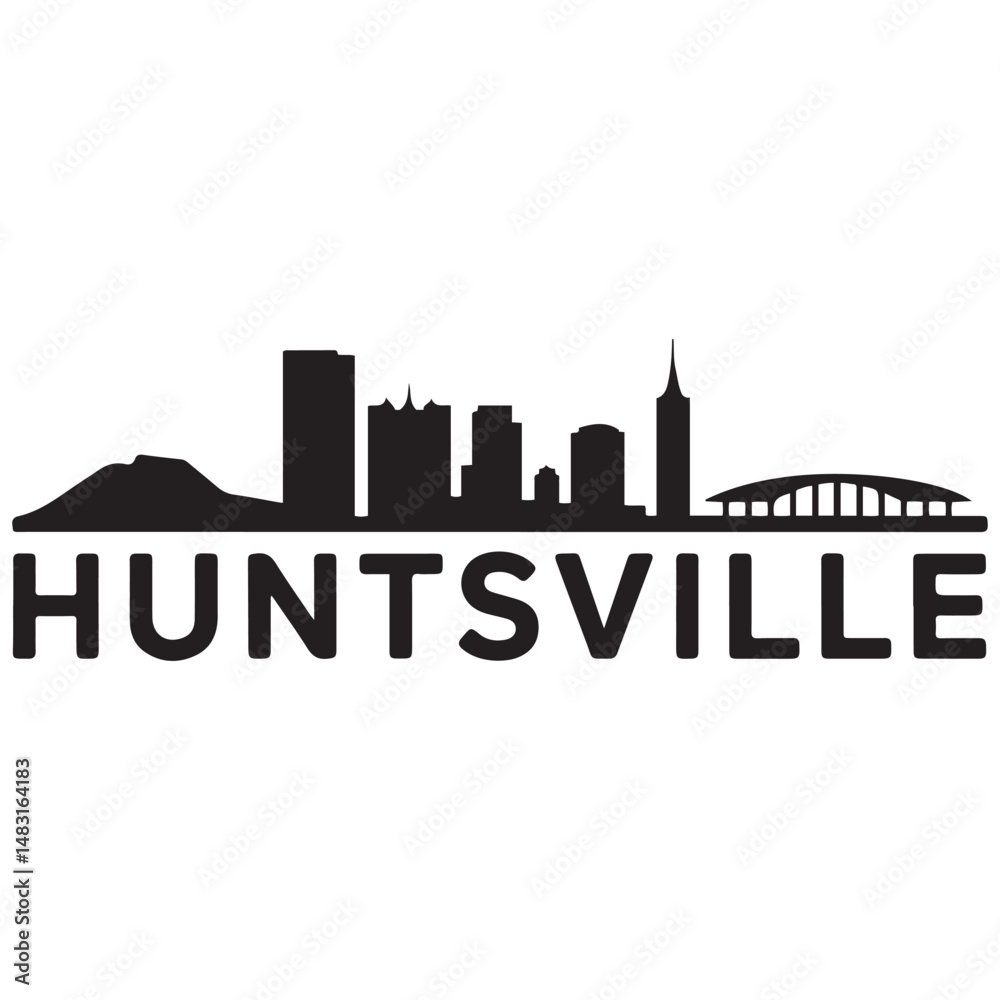 Fototapeta premium Huntsville skyline horizontal banner. Black silhouette of Huntsville, Alabama. Vector template for your design. Vector black silhouette. with white background