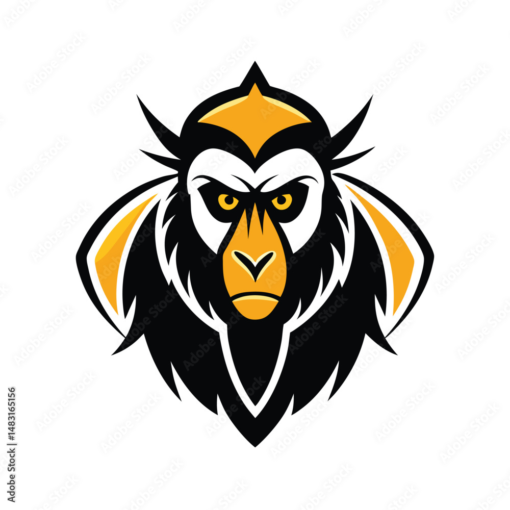 Naklejka premium Bold vector illustration of a monkey head in a sporty mascot style with vibrant colors