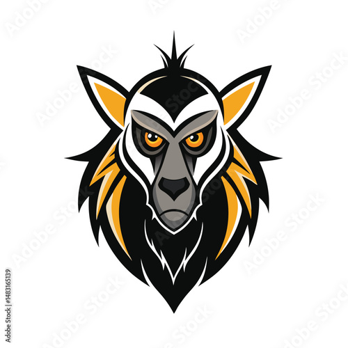 Powerful lemur head mascot logo with a modern geometric design and intimidating expression