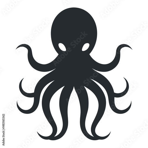 Silhouette of an octopus with eight tentacles on white background simple vector design
