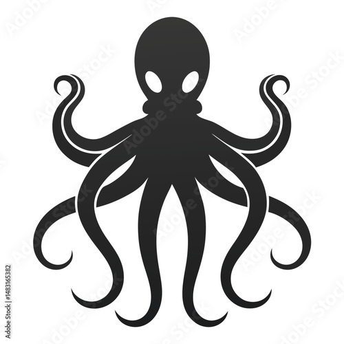 Silhouette of a simple black octopus illustrating marine life and underwater creatures