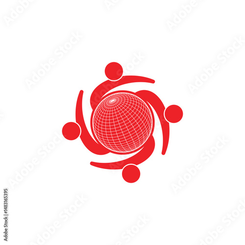 People group with globe icon, community of different nationalities, world coalition