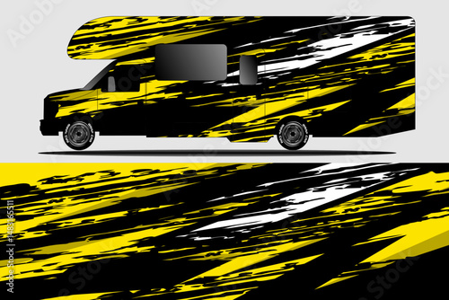 Vibrant RV with Abstract Design on a Gray Background