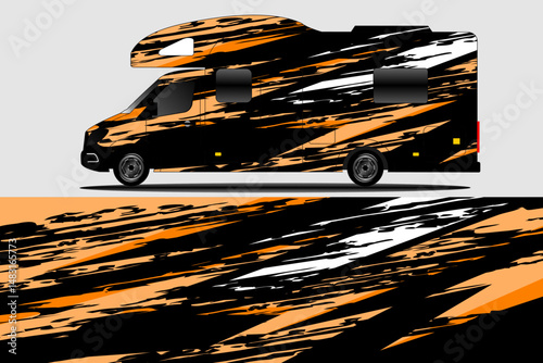 Stylish camper van design with dynamic patterns showcased