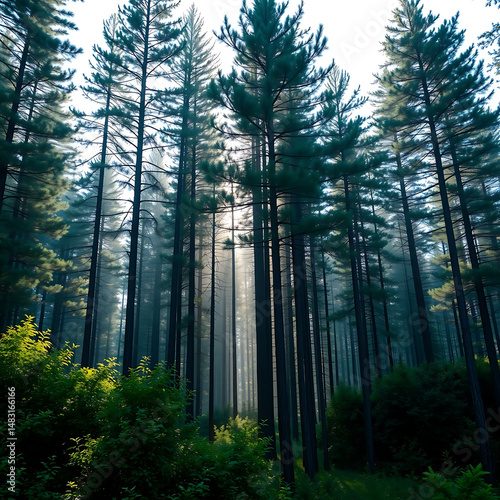Ultra-Realistic Summer Forest with Sunlight Filtering Through Tall Pines