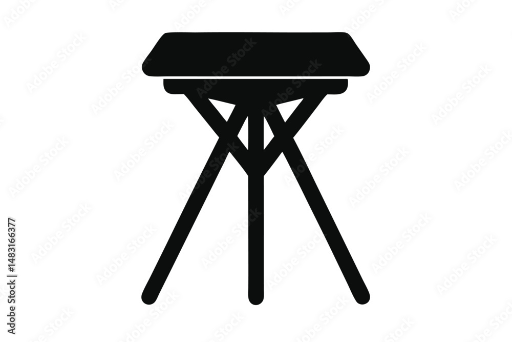 Minimalist black stool icon on white background demonstrating clean modern design aesthetic Minimalist black stool icon on white background demonstrating clean modern design aesthetic