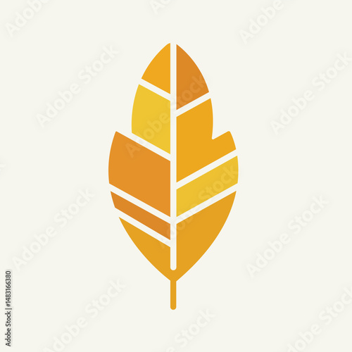 a modern and minimalist leaf symbol, composed of geometric segments in yellow and orange tones arranged symmetrically. The design is simple yet elegant