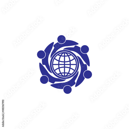 People group with globe icon, community of different nationalities, world coalition