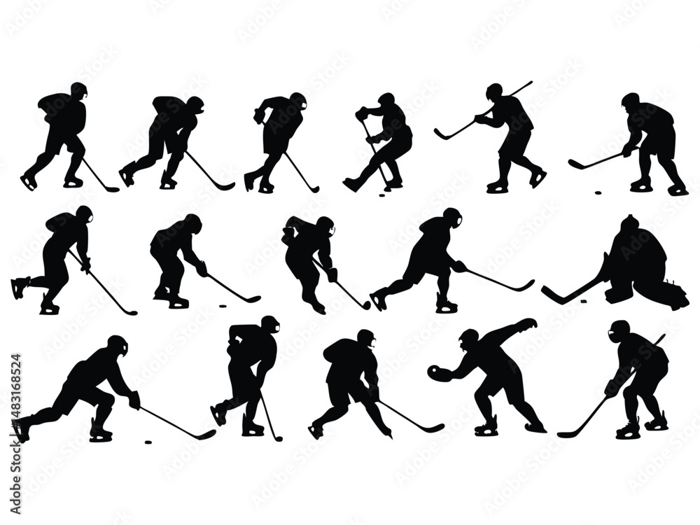 Naklejka premium Ice Hockey Players in Action – Silhouette Vector Illustration