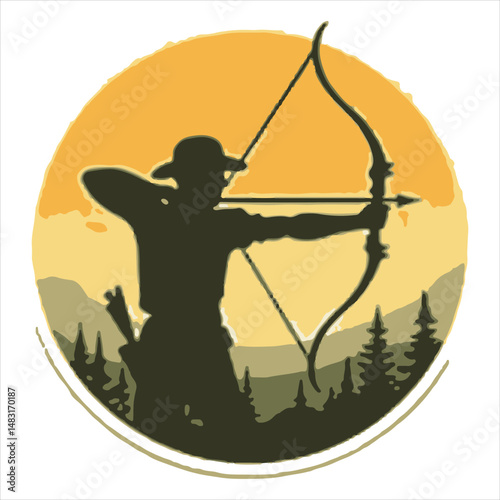 "I love you" is written by a man brandishing a bow and arrow in front of a mountain.