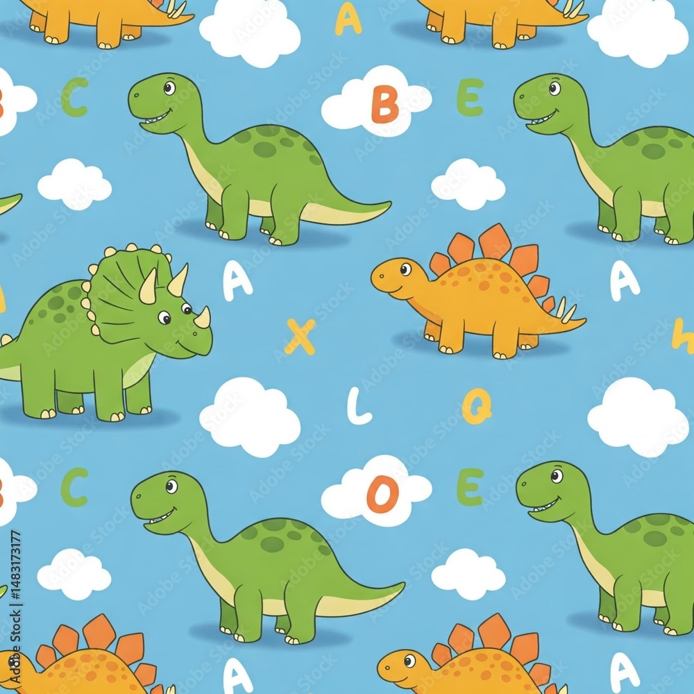 Naklejka premium seamless pattern with funny dinosaurs