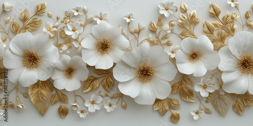 White and gold paper flower arrangement in soft tones