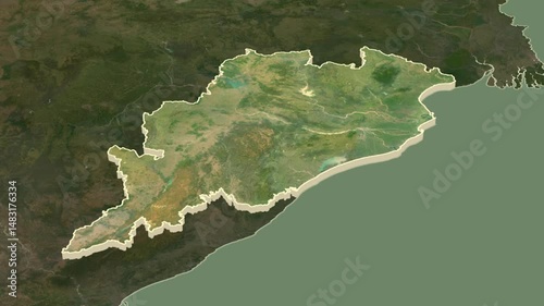 Odisha, India, extruded. Satellite map