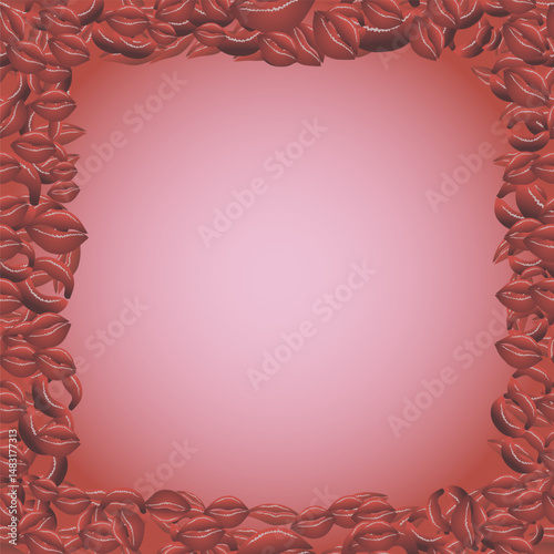 Frame of red female lips. Vector illustration