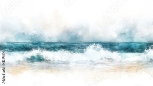 Serene Ocean Waves Watercolor Painting