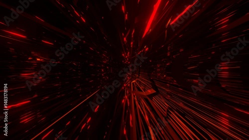 endless forward movement inside abstract tunnel of red flashing grid. 3d render looped animation