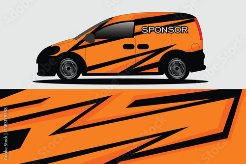 Orange sports van with dynamic design and background action