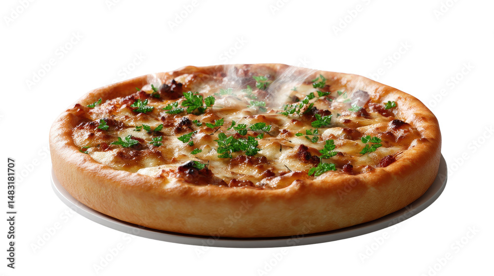 Savory Deep-Dish Delight: A freshly baked deep-dish pizza rests invitingly on a clean plate, the steaming center promising an explosion of flavor and culinary delight. Savory Deep-Dish Delight: A freshly baked deep-dish pizza rests invitingly on a clean plate, the steaming center promising an explosion of flavor and culinary delight.
